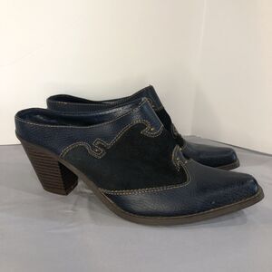 Western‎ Southwestern Snip Toe Heel Booties Slide On Womens Blue Size 7